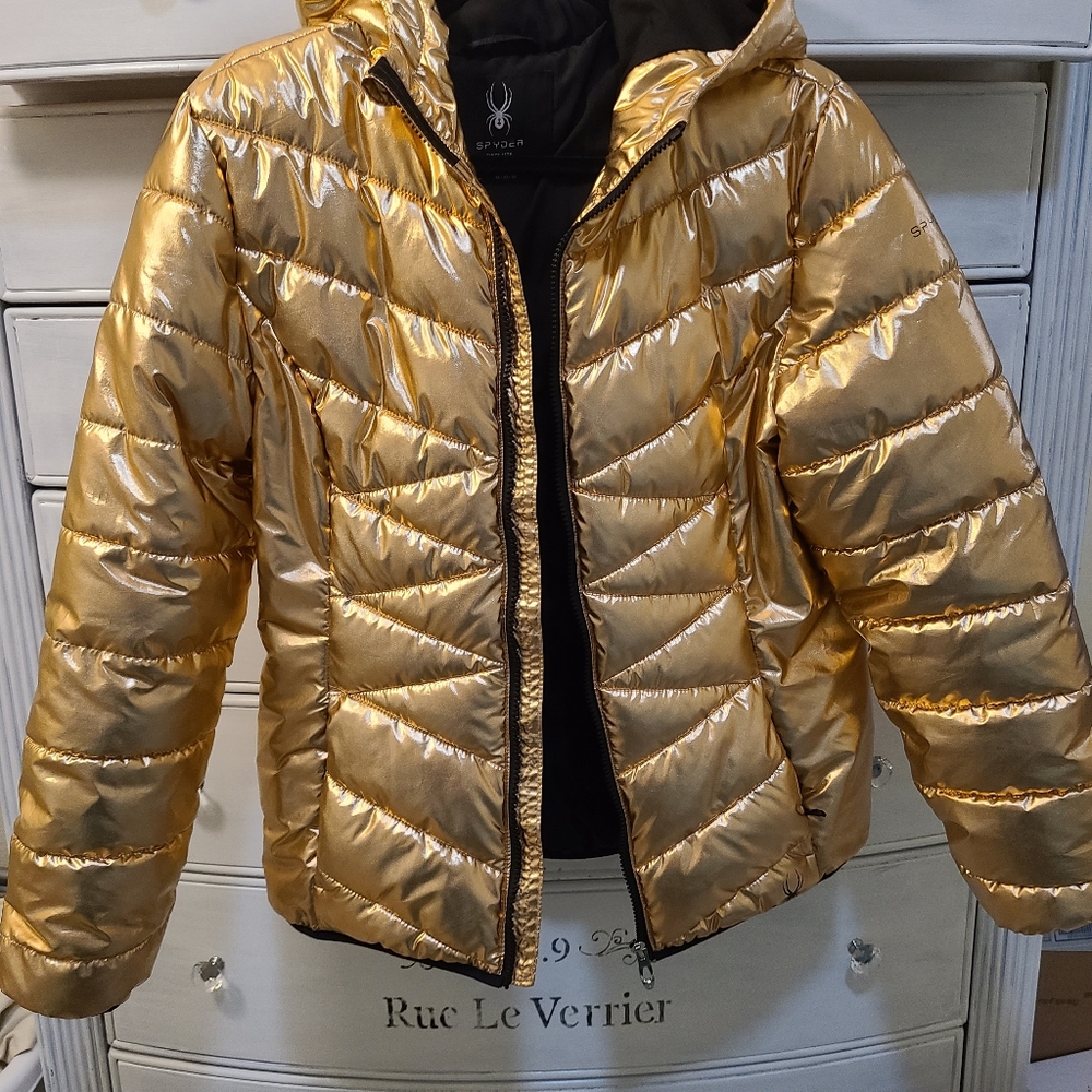 Spyder Hooded Puffer Jacket metallic GOLD M